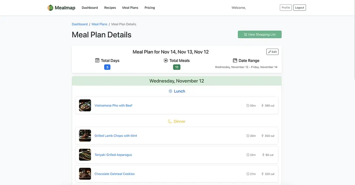 Meal Planning - Create weekly meal plans
