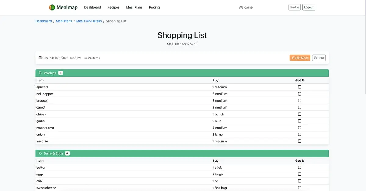 Shopping Lists - Organized grocery lists